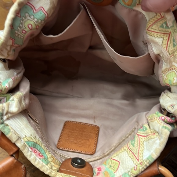 Vintage FOSSIL leather/canvas?/bead/sequin/wood pastel paisley purse - Picture 5 of 6